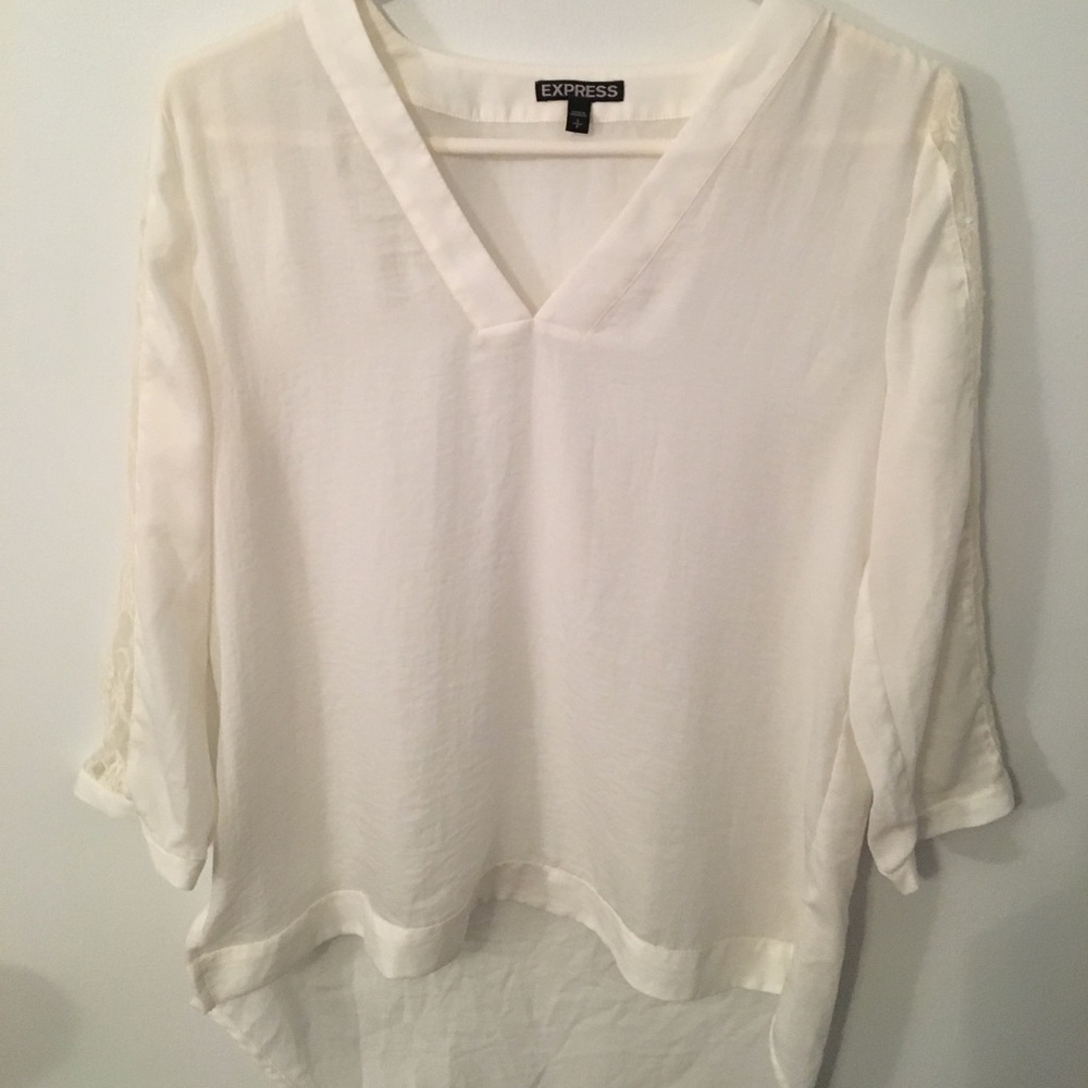 Express Cream Tunic Blouse with‎ Lace Sleeves, Size Small  EUC